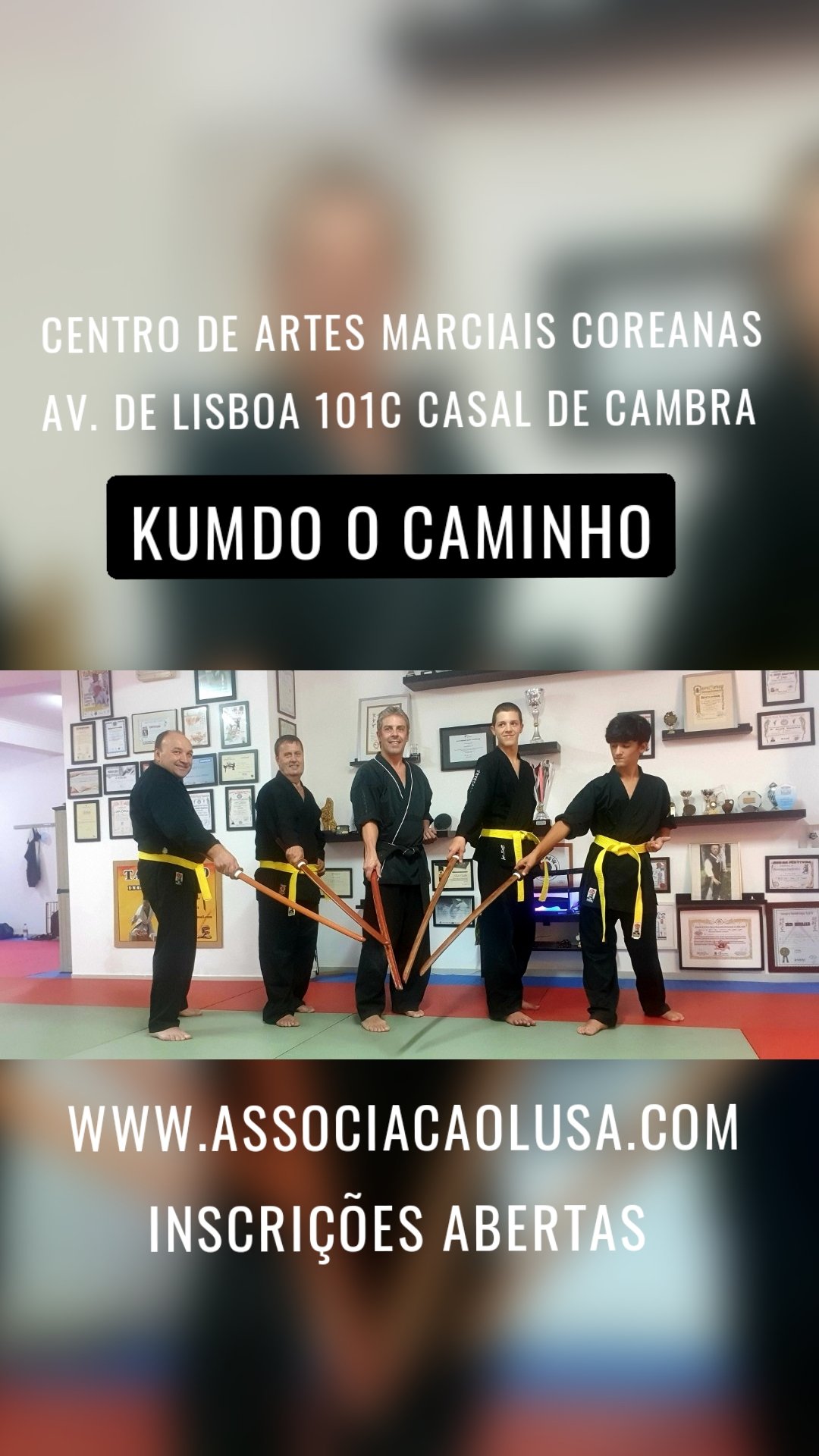 www.associacaolusa.com
Inscrições abertas  Centro de Artes Marciais Coreanas 
Av. De Lisboa 101C Casal de Cambra  Kumdo o caminho